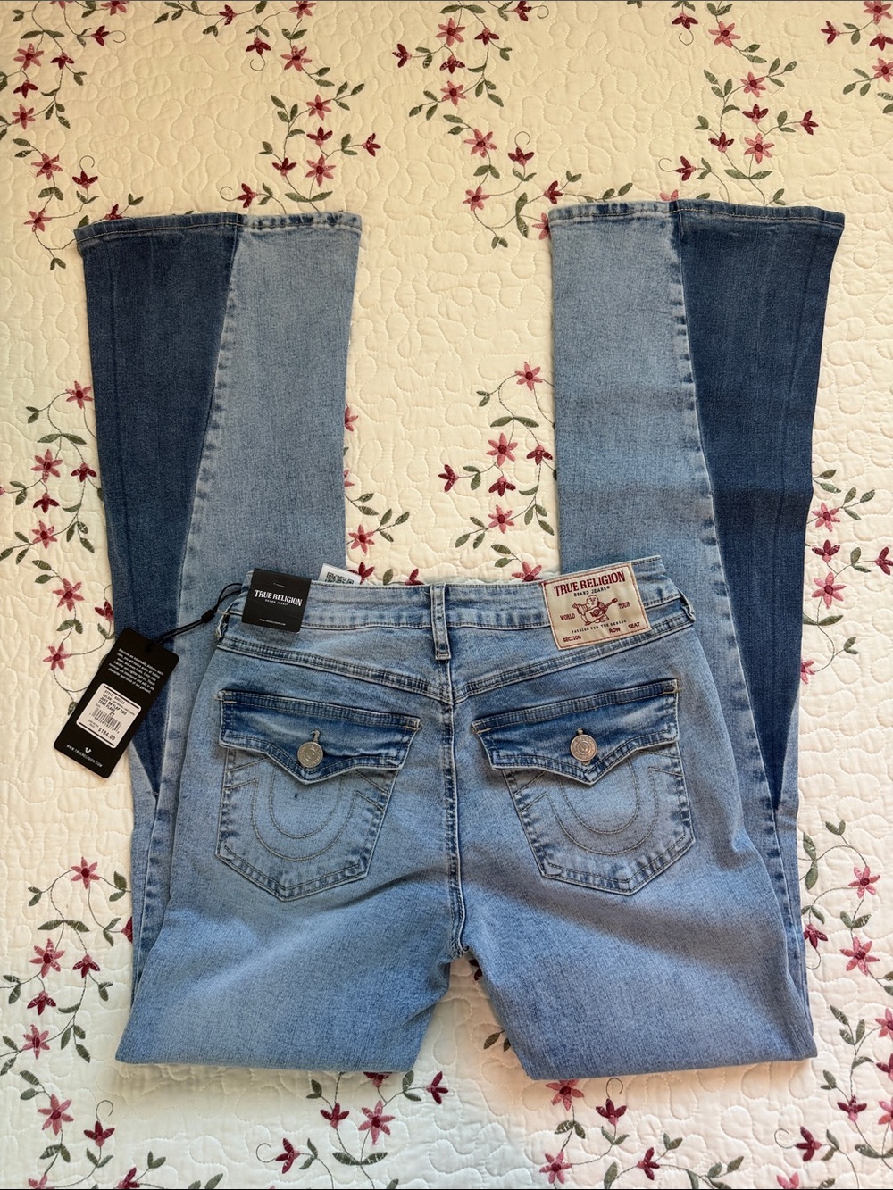 True Religion Women's Two-Tone Blue Flare Jeans